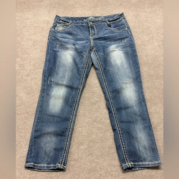 Almost Famous Dark Blue Denim with Cream Stitching 1673 - Picture 1 of 6